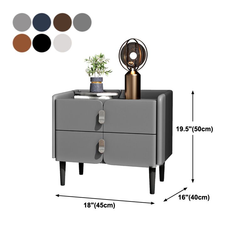 2ドロワーモダンベッドナイトスタンドソリッドウッドフェイクレザーナイトテーブルと足の