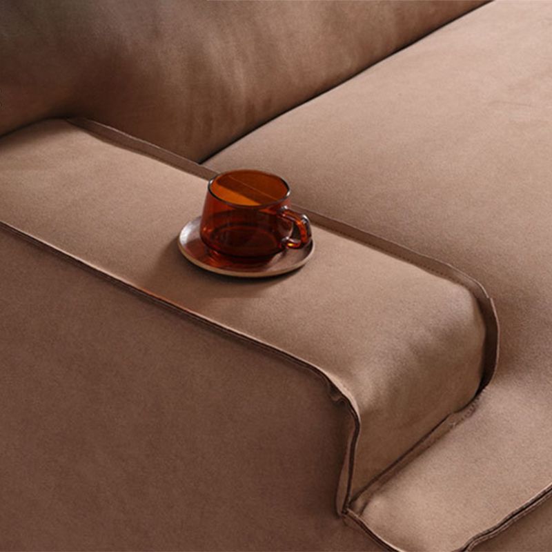 Brown Recessed Arm Sofa Contemporary 3/4-seater Suede Seating