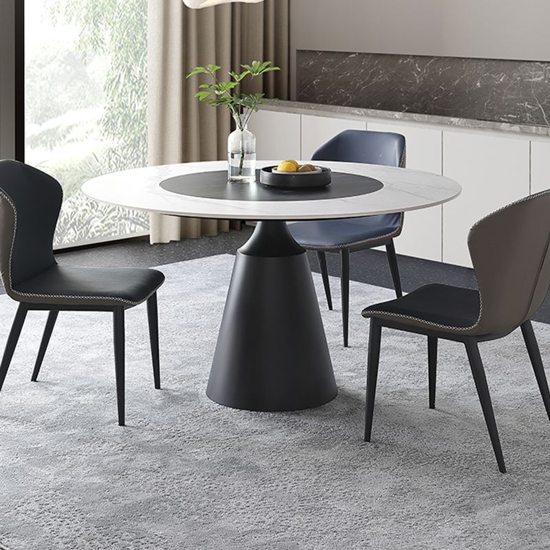 Modern Round Pub Table Stone Top Black Base Pedestal Casual Dining Table Clearhalo 'Dining Tables & Seating' 'Dining Tables' 'dining_table' 'furn' 'furn_dining_table' 'Furniture' 'Kitchen & Dining Furniture' 1200x1200_04390940-4cf2-411d-9152-a0feecf83b83