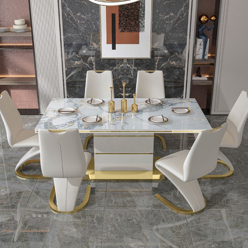 Luxury Sintered Stone Top Dining Table White Rectangle Table with Metal Pedestal Base Clearhalo ' dining_table' 'Dining Tables & Seating' 'Dining Tables' 'furn' 'furn_dining_table' 'Furniture' 'furniture_dining_table' 'Kitchen & Dining Furniture' 'kitchen&dining_furn' 'kitchen' 'kitchen_dining_table' 1200x1200_043914b5-d866-46e7-8707-7fb30d5f6fc0