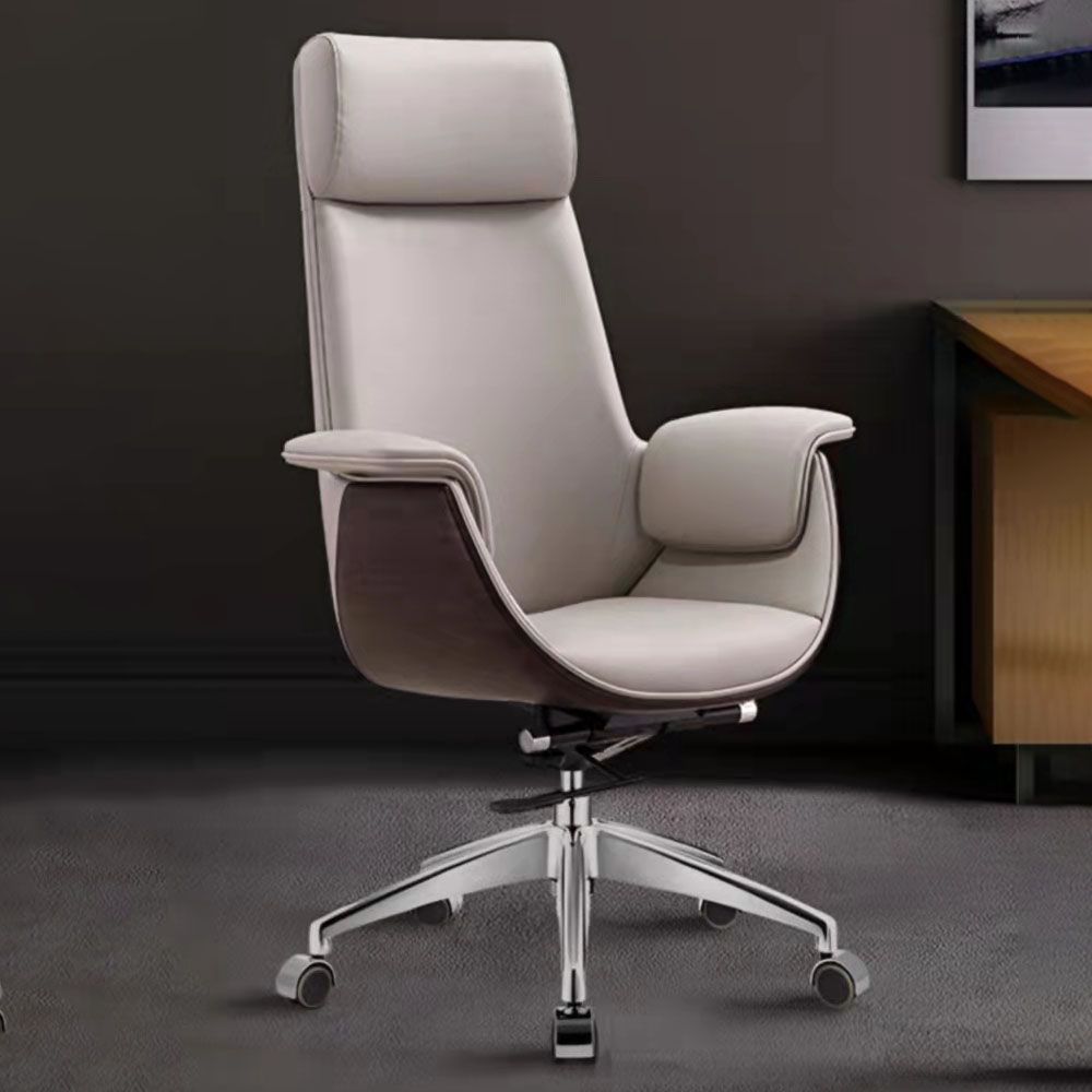 Leather Adjustable Task Chair Silver Metal Base Modern Office Chair Clearhalo 'furn' 'furn_office_chair' 'Furniture' 'Office Chairs' 'Office Furniture' 'office_chair' 1200x1200_043c9381-224c-40f1-b658-fc15b12b6bbe