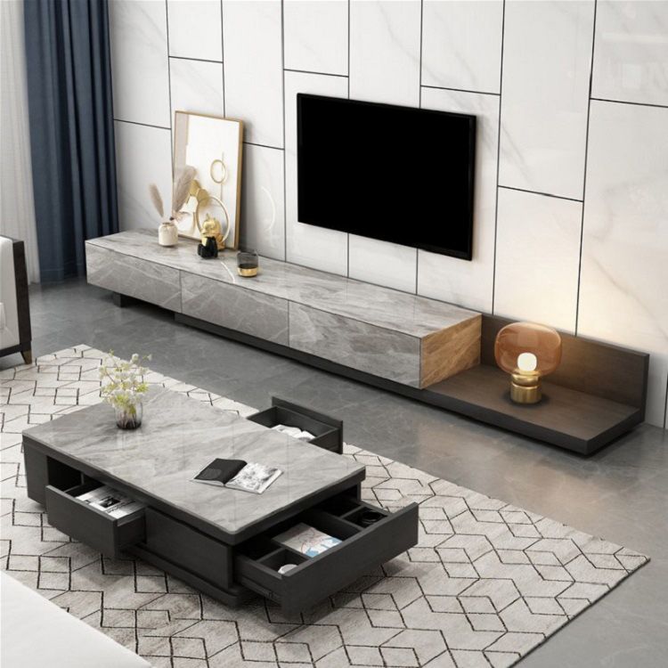 Pedestal Base Coffee Table with 3 Storage Drawers and Shelf in Grey Clearhalo 'Coffee & Accent Tables' 'Coffee Tables' 'coffee_tables' 'furn' 'furn_coffee_tables' 'Furniture' 'Living Room Furniture' 1200x1200_043f1f05-7418-4bee-9886-2b959ea6193e