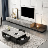Pedestal Base Coffee Table with 3 Storage Drawers and Shelf in Grey