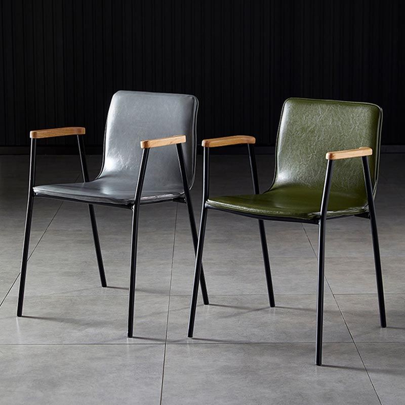 Industriële eetgelegenheden lederen eetkamerstoel met metalen basis