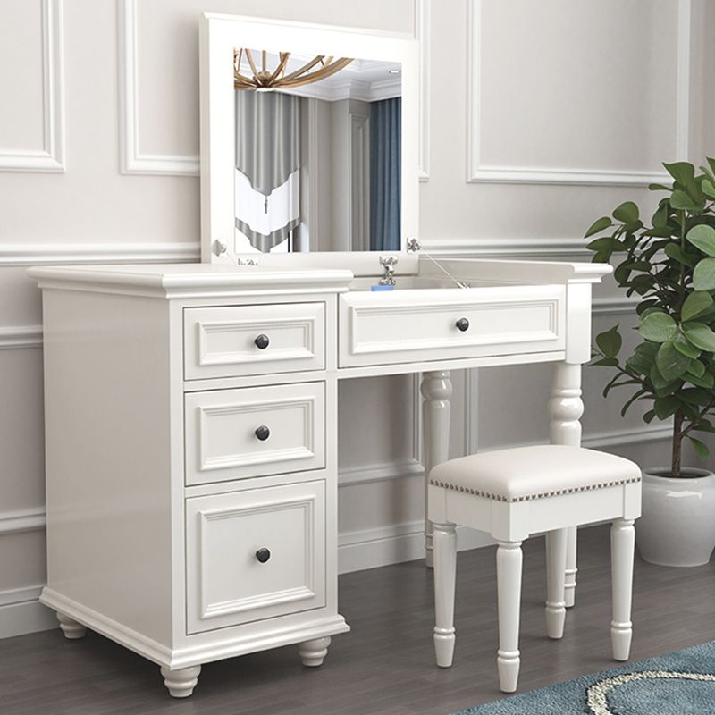 Solid Wood Flip-top Vanity Set Traditional Vanity Desk in White