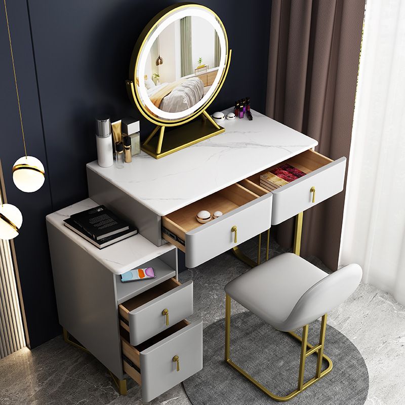 Glam Stone Vanity Table with 4 Storage Drawers 15.74" Wide Makeup Table Clearhalo 'Bedroom Furniture' 'furn' 'furn_makeup_vanities' 'Furniture' 'Makeup Vanities' 'makeup_vanities' 1200x1200_0449cc44-a0cc-4a72-bf14-87834b16bb63