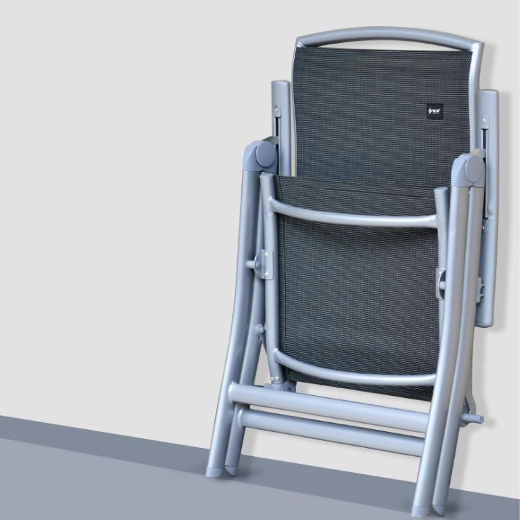 Sedia reclinabile al coperto di metallo contemporaneo con braccia e blocco della posizione