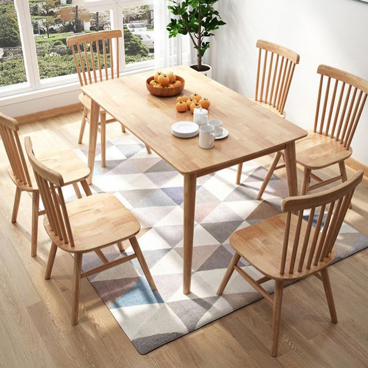 Rectangle 4 jambes Table moderne Couleur de bois clair Tableau fixe du bois massif en bois de chêne