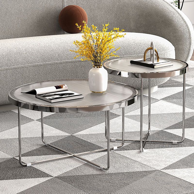 Round Cross Legs Coffee Table Stainless Steel Cocktail Table Clearhalo 'Coffee & Accent Tables' 'Coffee Tables' 'coffee_tables' 'furn' 'furn_coffee_tables' 'Furniture' 'Living Room Furniture' 1200x1200_044f4b44-0e19-4a47-a3a2-a599e06eac92