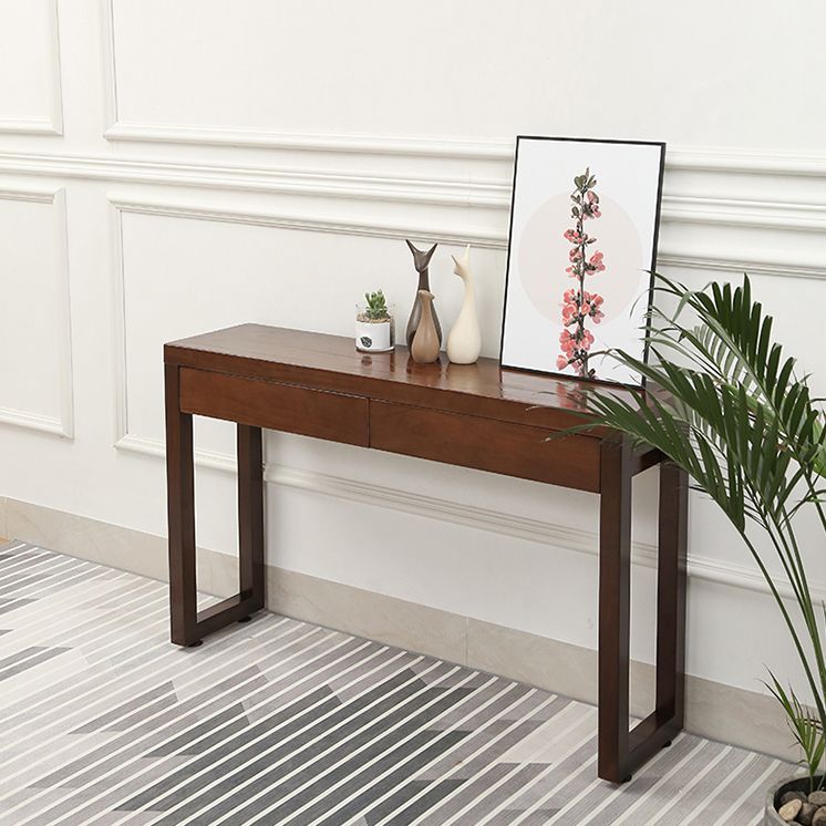 Tavolo di divano console con 2 cassetti nel tavolo console in legno marrone scuro