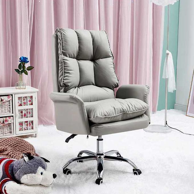 Silver Metal Modern Desk Chair with High Back Leather Desk Chair Clearhalo 'furn' 'furn_office_chair' 'Furniture' 'furniture_office_chair' 'Office Chairs' 'Office Furniture' 'office_chair' 1200x1200_0457b59b-ce35-455c-a909-780b75d95257