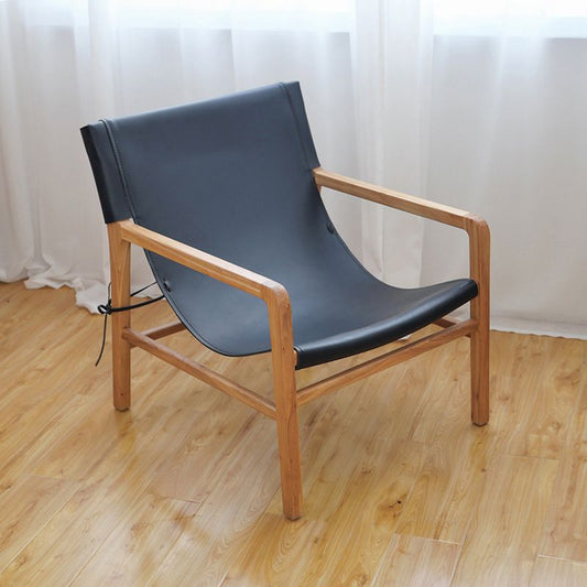 Solid Wood Arm Chair Living Room Fixed Back Arm Chair,Genuine Leather