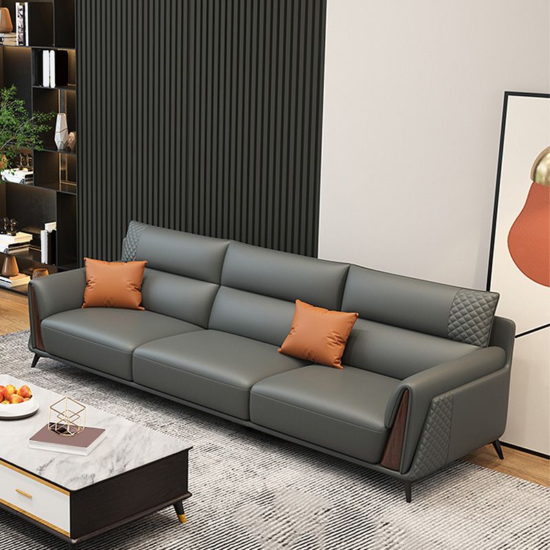 Genuine Leather Pillow Top Arm Sectionals 36.22"High Cushion Back Sofa, Black Clearhalo 'furn' 'furn_sectionals' 'Furniture' 'furniture_sectionals' 'Living Room Furniture' 'Sectionals' 1200x1200_0458fe84-fac5-4c3b-b5af-d3e2268503f3