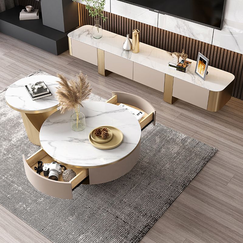 Hedendaagse witte salontafel met opberg metalen cocktailtafel