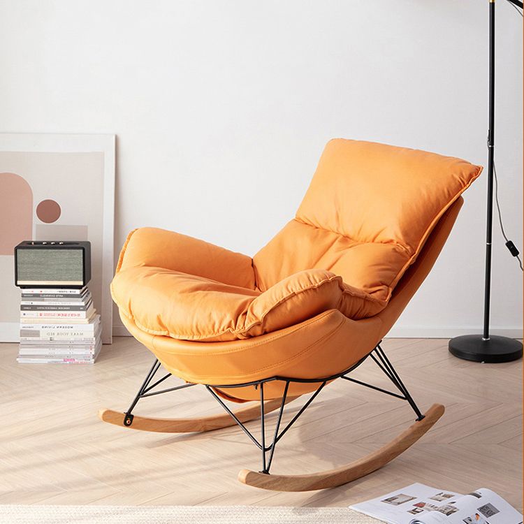 Contemporary Rocking Chair Pure Color Faux Leather Water Resistant Chair with Ottoman