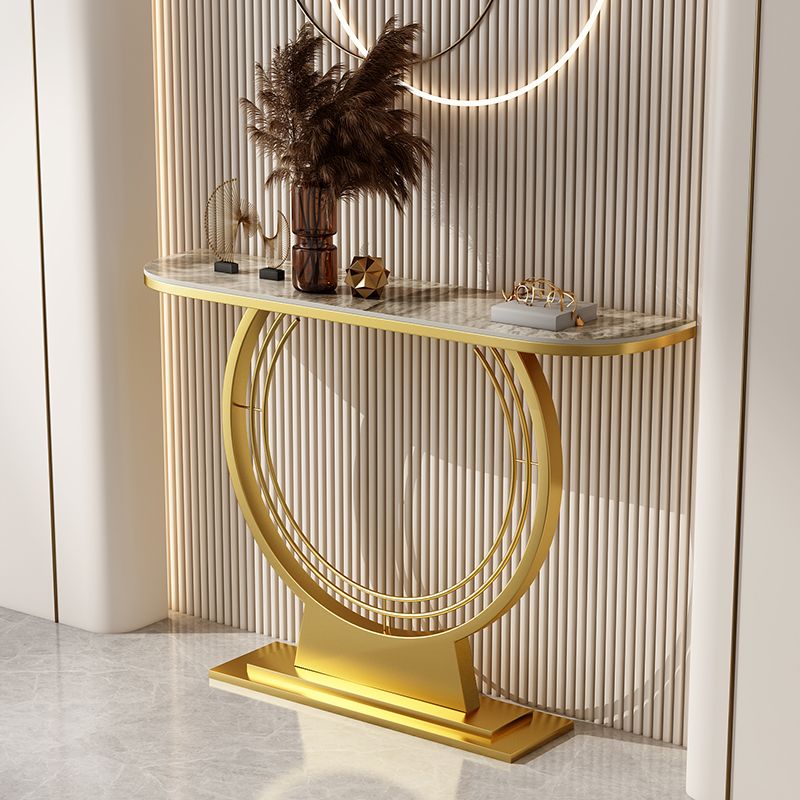Tavolo da graffio di console in pietra larga 11,8 "con cornice di ferro d'oro