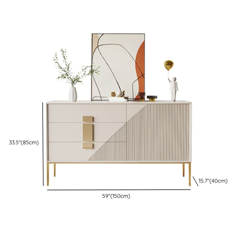 Creamdiera a 3 disegni in pietra sinterizzato bianco con gambe metalliche