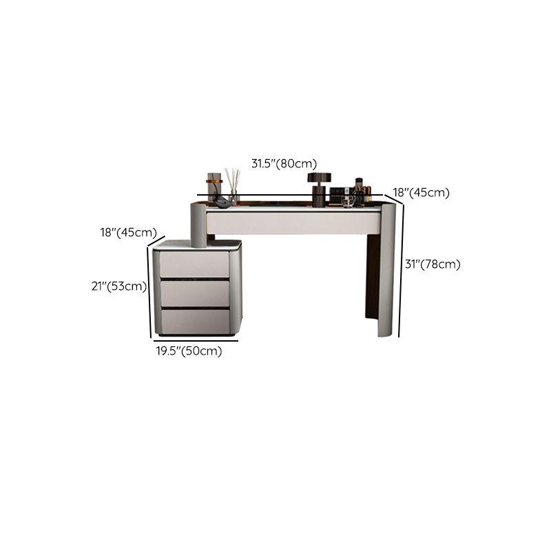 Contemporáneo con cajón de cuero de cuero gris iluminado espejo de cajón tocador