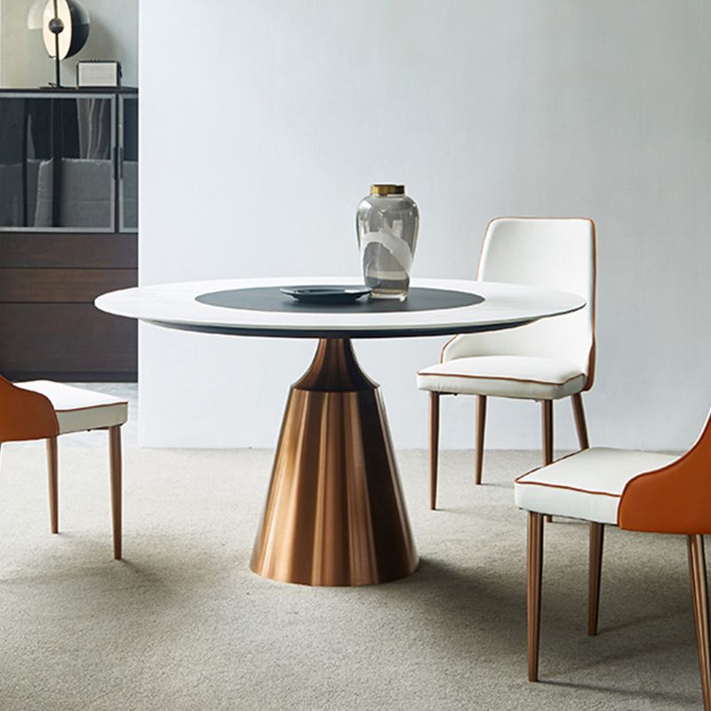 Glam Dining Round Table Sintered Stone Table with Metal Legs for Home Clearhalo 'Dining Tables & Seating' 'Dining Tables' 'dining_table' 'furn' 'furn_dining_table' 'Furniture' 'Kitchen & Dining Furniture' 1200x1200_046bff72-0288-40ba-bb59-6f81a2687311