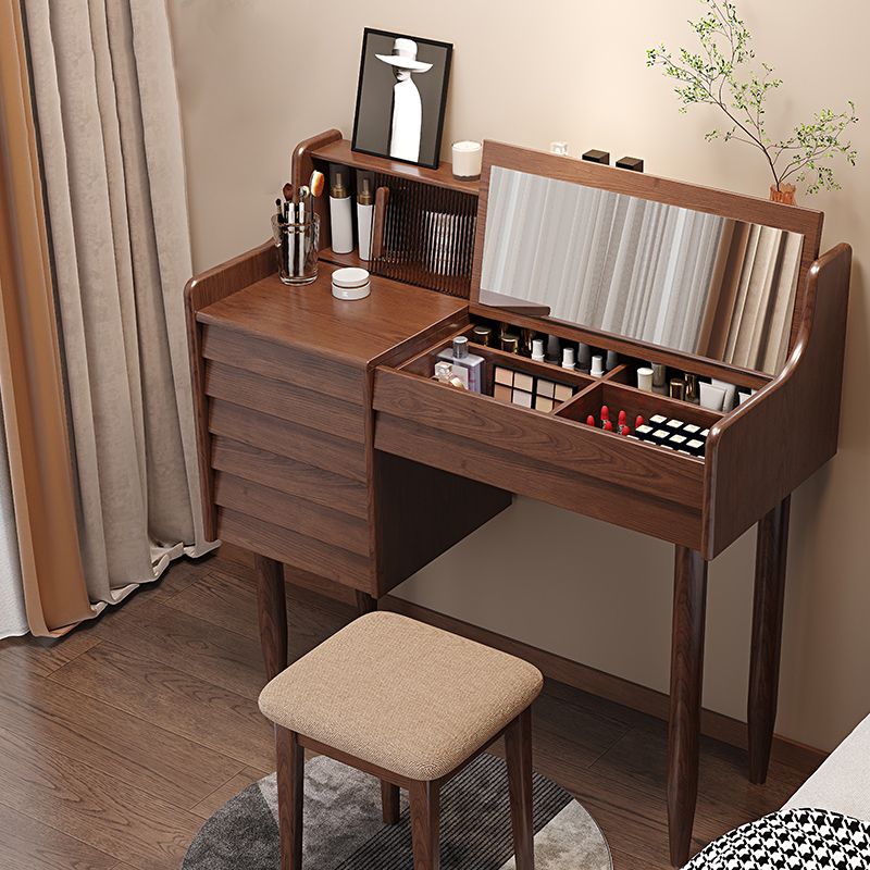 Modern 3 Drawer & Jewelry Vanity Desk Brown Wood Makeup Vanity Desk