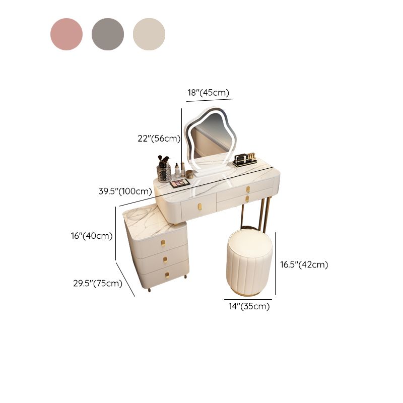 Modern Dressing Table with 6 Drawers and Stone Top in Solid Wood Frame