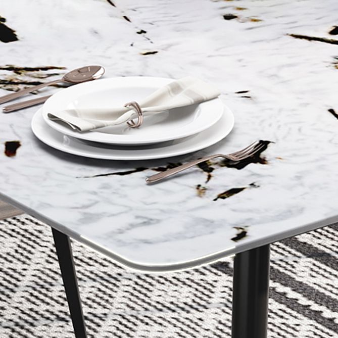 Rectangle 4 jambes Table à manger industrielle Tablette fixe de pierre frittée