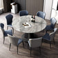 Modern Round Drop-Leaf Dining Table Sintered Stone Table with Pedestal Base,53.1"L x 33.5"W x 30"H Clearhalo ' dining_table' 'Dining Tables & Seating' 'Dining Tables' 'furn' 'furn_dining_table' 'Furniture' 'furniture_dining_table' 'Kitchen & Dining Furniture' 'kitchen&dining_furn' 'kitchen' 'kitchen_dining_table' 1200x1200_047b1159-5c2b-4c15-9e8f-ca46d1627c85