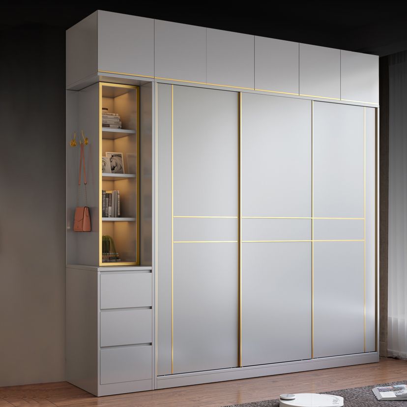 Grijze kleur garderobe armoire houten zachte close deur garderobe kast met 2-ladel