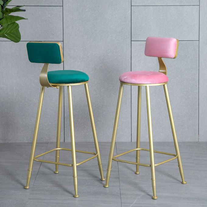 Velvet Glam Low Back Bar Stool Round Indoor Counter Stool with Gold Iron Legs Clearhalo 'Bar Furniture' 'Bar Stools' 'bar_stools' 'furn' 'furn_bar_stools' 'furniture_bar_stools' 'Kitchen & Dining Furniture' 'kitchen&dining_furn' 'kitchen' 'kitchen_furn' Furniture' 1200x1200_048022a4-be3f-41de-a0eb-c2116b498d43