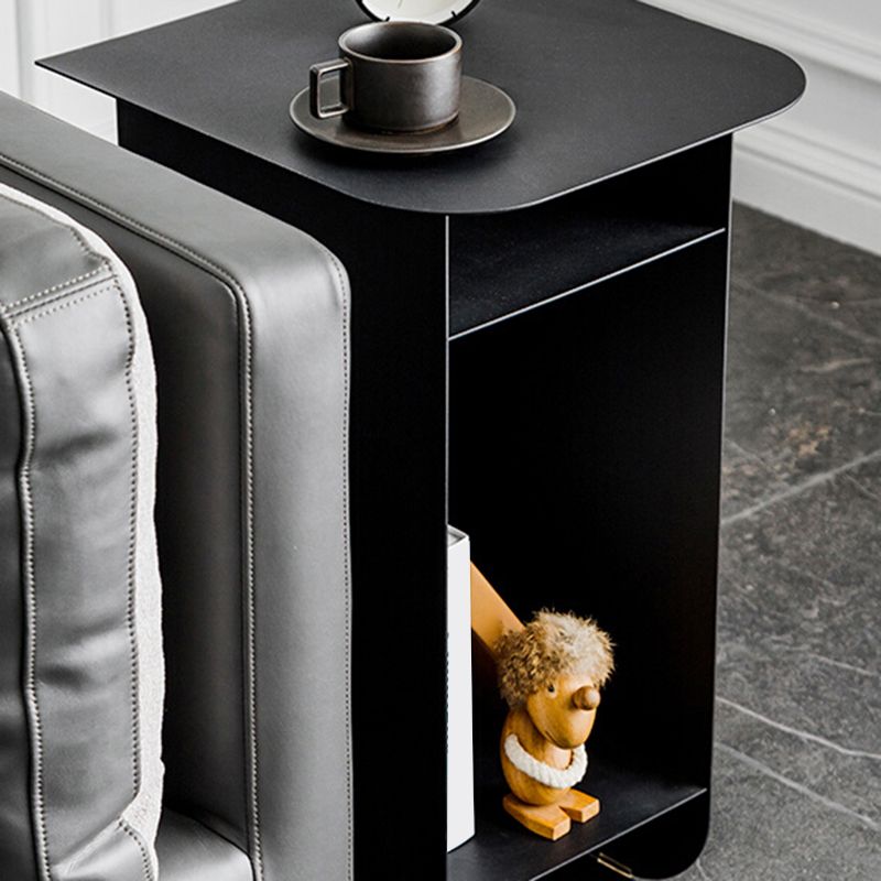 Mid-Century Rectangular Side Table Sled End Table with Shelves