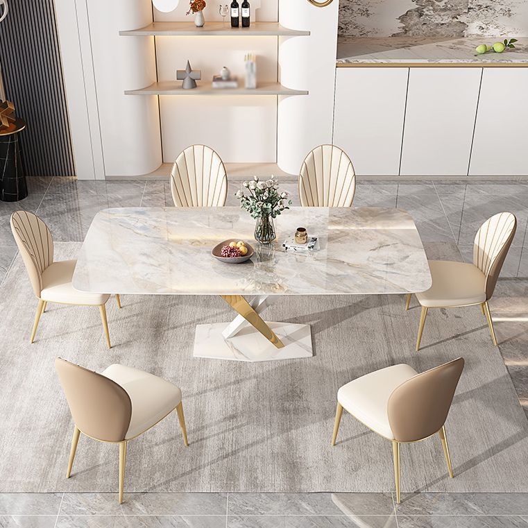 White Stone Dining Table Household Small Apartment Dining Furniture with Pedestal Base Clearhalo 'Dining Tables & Seating' 'Dining Tables' 'dining_table' 'furn' 'furn_dining_table' 'Furniture' 'furniture_dining_table' 'Kitchen & Dining Furniture' 'kitchen' 'kitchen_dining_table' 1200x1200_048c4c60-4885-46f9-a6ec-b106dc966ed5