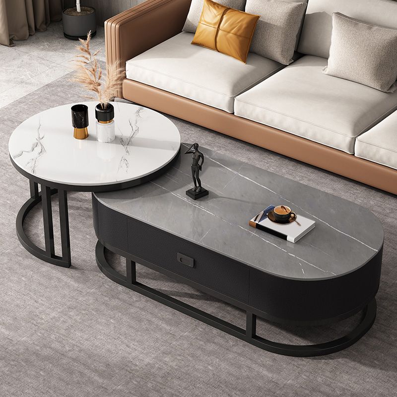 Oval Coffee Table Slate Nesting Coffee Table Set for Living Room Clearhalo 'Coffee & Accent Tables' 'Coffee Tables' 'coffee_tables' 'furn' 'furn_coffee_tables' 'Furniture' 'Living Room Furniture' 1200x1200_048fd247-b3b6-4e90-a4ae-2b5ab7c13db4