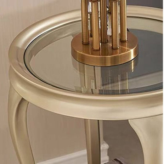 Tavolo da parte superiore in vetro rotondo da 25,6 "in legno 4 gambe tavolino con scaffale
