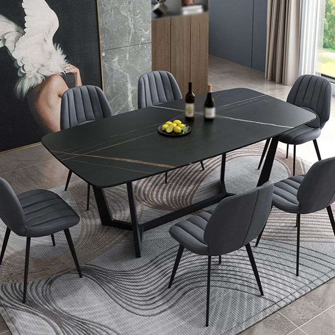 Modern 1/4/5/7 Pieces Black Dining Set Sintered Stone Dining Table Set with Leather Chairs Clearhalo 'Dining Room Sets' 'Dining Tables & Seating' 'dining_room_set' 'furn' 'furn_dining_room_set' 'Furniture' 'furniture_dining_room_set' 'Kitchen & Dining Furniture' 'kitchen&dining_furn' 'kitchen' 1200x1200_0491c71e-230c-44dd-aa5d-3a062071e04b