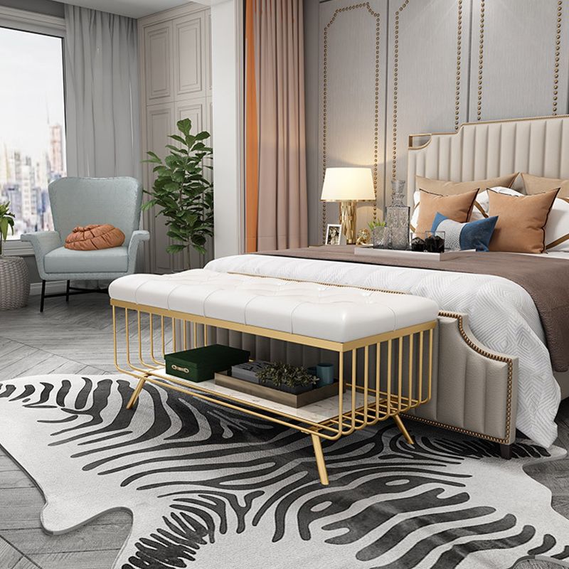 17.7 Inch High Glam Metal Seating Bench Tufted Entryway Bench Clearhalo 'Benches' 'Chairs & Seating' 'furn' 'furn_benches' 'Furniture' 'Living Room Furniture' 1200x1200_0492b71b-ac7f-401f-a814-1ea6ab1d3a28