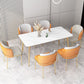 Stone Top Dining Table Industrial Rectangle Table with 4 Gold Legs