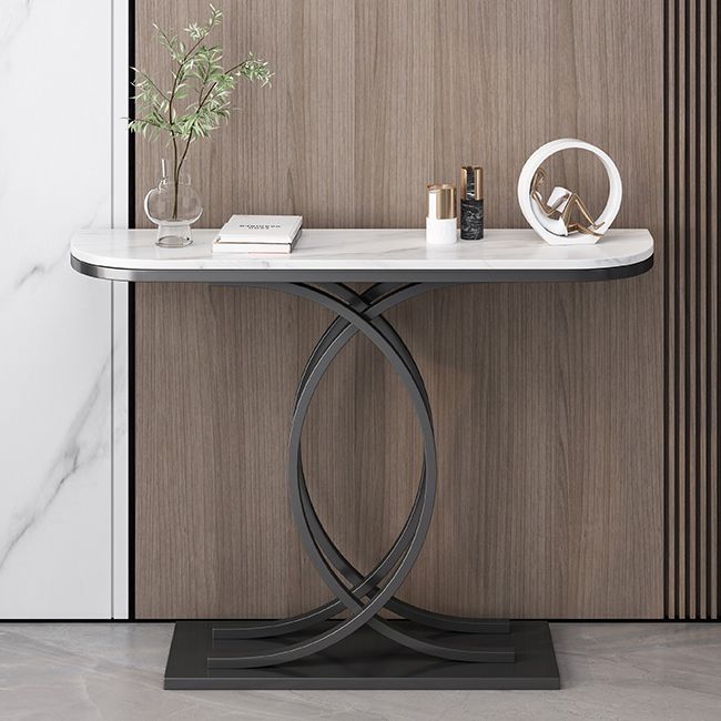 12 inch Wide Accent Table Glam style Stone Half Moon Console Table for Hall
