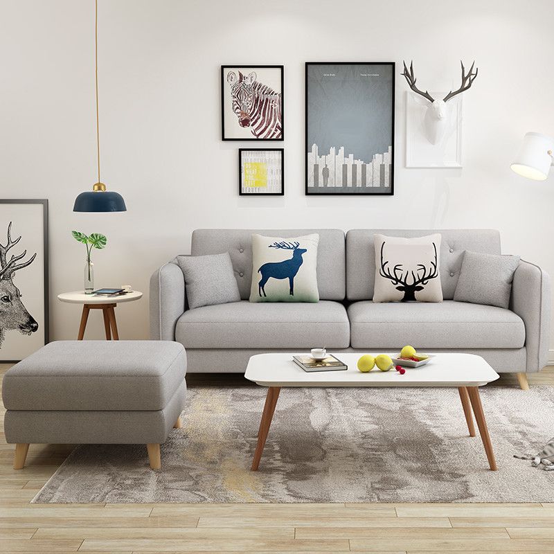 27.56" H Scandinavian Standard Square Arm Sofa With Loose Back, Brown Clearhalo 'furn' 'furn_sofas' 'Furniture' 'furniture_sofas' 'kitchen' 'kitchen_sofas' 'Living Room Furniture' 'Sofa' 'sofas' 1200x1200_049841e8-c234-4395-8a64-93bfbafd2493