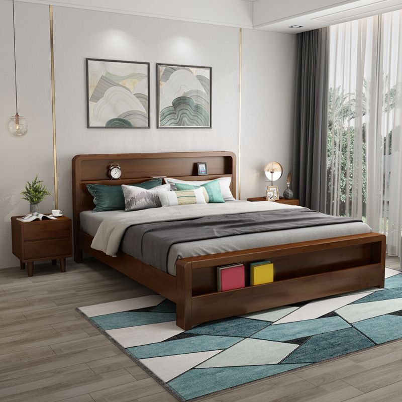 Panneau de pin standard traditionnel Cadre de lit rectangulaire en naturel et noyer