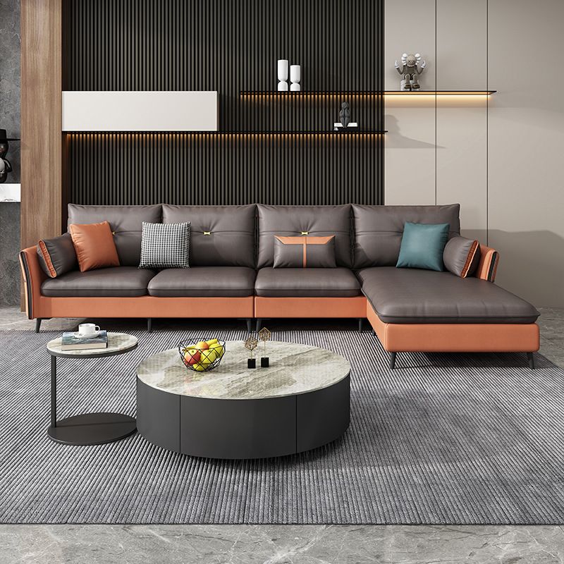 Bras évasé tufted 5 places sectionnel en cuir en cuir pour le salon