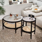 Tropical Round Cocktail Table Glass Top Coffee Cocktail Table with Storage