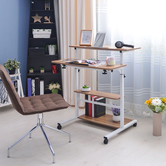 Table with Caster Wheel Adjustable Height Front and Rear Table Board Size Clearhalo 'furn' 'furn_office_desk' 'Furniture' 'Office Desks' 'Office Furniture' 'office_desk' 1200x1200_049d4f03-50ab-4bf5-b74f-659bc1c26e0a