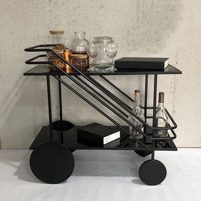 Table de préparation moderne en verre roulant ouvrir un chariot de cuisine rectangulaire