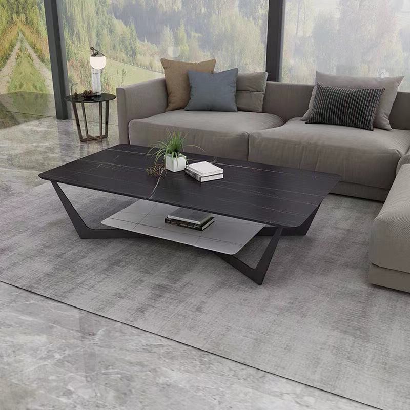 Slate Rectangular Coffee Table Modern Minimalist Cross Legs Coffee Table
