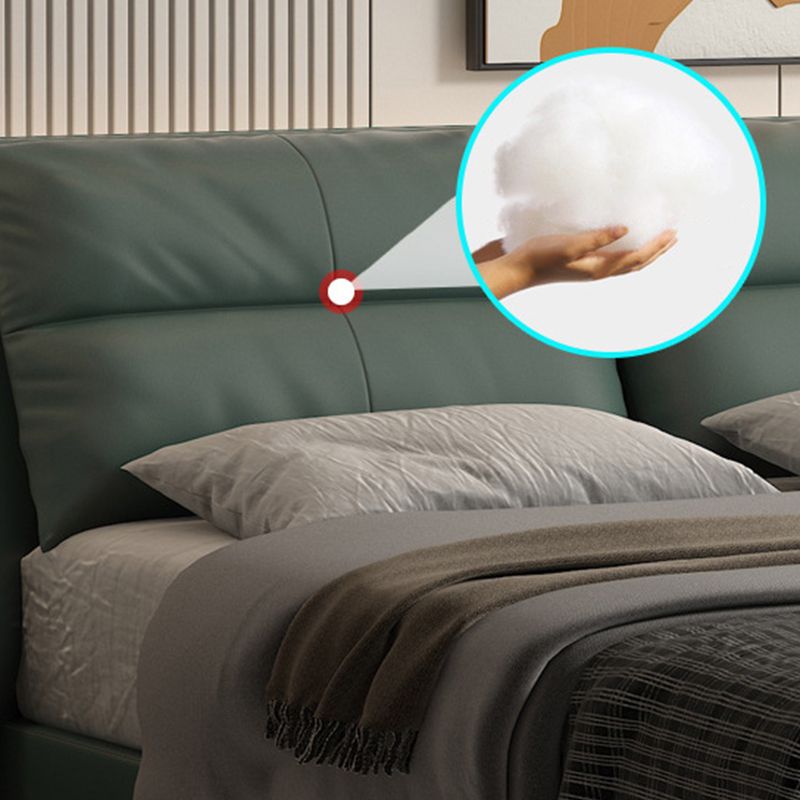 Glam Genuine Leather Solid Color Mattress Includedwith Headboard Bed Frame