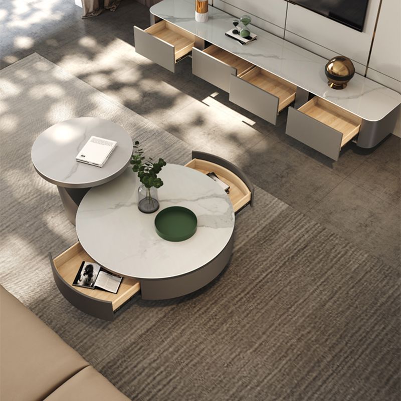 Round Pedestal Coffee Table Glam Stone Cocktail Table with 2 Drawers Clearhalo 'Coffee & Accent Tables' 'Coffee Tables' 'coffee_tables' 'furn' 'furn_coffee_tables' 'Furniture' 'Living Room Furniture' 1200x1200_04a13857-31cf-4b37-88a8-de8f71bbca48
