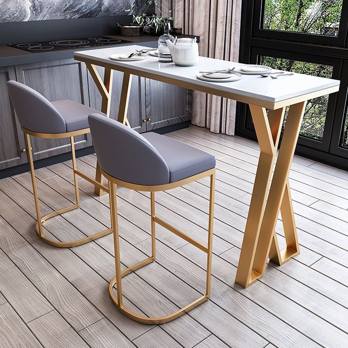 Ensemble de Table de Bar en pierre blanche, 1/5 pièces, Table de Bar et tabourets en métal doré