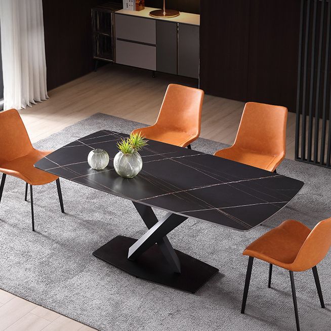 Stone Top Dining Table Modern Rectangle Table with Metal Base in Black Clearhalo 'Dining Tables & Seating' 'Dining Tables' 'dining_table' 'furn' 'furn_dining_table' 'Furniture' 'furniture_dining_table' 'Kitchen & Dining Furniture' 1200x1200_04a6d09a-e75d-4e3c-a1b5-937350c54d76