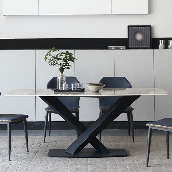 Modern Style Sintered Stone Dining Table Gray Rectangle Table with Pedestal Clearhalo ' dining_table' 'Dining Tables & Seating' 'Dining Tables' 'Furniture' 'furniture_dining_table' 'Kitchen & Dining Furniture' 'kitchen&dining_furn' 'kitchen' 'kitchen_dining_table' 1200x1200_04a6f050-c91e-47fb-a0a5-8790a9067b7e