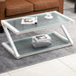 Rectangle Glass Top Coffee Table Stainless Steel Frame with Storage